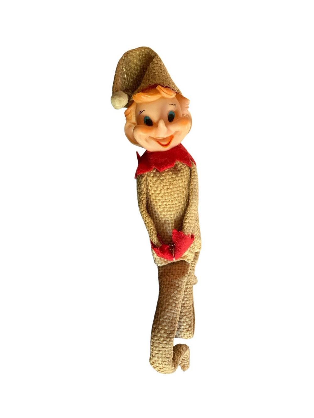 Vintage Knee Hugger Pixie Elf Felt‎ Burlap Christmas Tree Ornaments Japan
